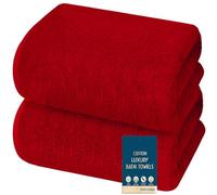 2 X Super Jumbo Bath Sheets (100 x 200 cm- 600 GSM) Luxury 100% Egyptian Cotton Extra Large Bath Sheet Towel Set Highly Absorbent & Quick Dry Hotel Quality Body Wrap Towels (Red)