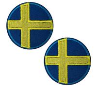 2 X Sweden Flag Patch Round - Iron-On Embroidered Badge (5cm) - Scandinavian Pride Travel Emblem for Backpack, Jacket, Hat & More