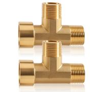 2 x T-piece 90° 1/4 inch male thread/male thread/female thread, brass T-water connection, DN8