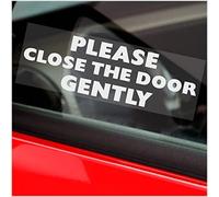 2 x T25 Stickers Please Close The Door Gently Internal Reverse Window Signs Hackney Mini Cab Taxi Decals Minicab Labels 150x50mm White on Clear