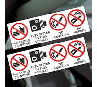 2 x T30 Vehicle Stickers No Eating Drinking Smoking Vaping Signs CCTV Fitted Security Protection Health and Safety Cab Notice 150x50mm (Inside Window to Face Outwards *NOT for Tinted Windows*)