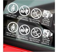2 x T4E Vehicle Stickers No Eating Drinking Smoking Vaping Wear your Seat Belt Signs CCTV Security Protection Notice 150x50mm White On Clear (Externally to Smooth Surfaces)