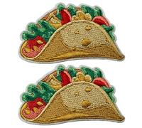 2 X Taco Shell Mexican Food Patch - Iron-On Embroidered Appliqué for Jackets, Bags, Costumes & DIY Crafts (8 x 4cm)