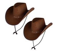 2 X Texan Cowboy Dark Brown Hats - Adult Accessory Set
