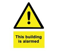 2 x This Building is Alarmed - Info Sign Label Removable Self Adhesive Waterproof Durable Vinyl Label Sticker 225mm x 160mm