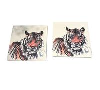 2 x TIGER STONE COASTERS | Stone Coasters | Animal novelty gift | Coaster for glass, mugs and cups| Square coaster for drinks | Tiger gift | Meg Hawkins art | 10cm x 10cm