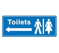 2 x Toilets - arrow left - Information Sign Removable Self Adhesive Waterproof Durable Vinyl Label Sticker 225mm x 106mm