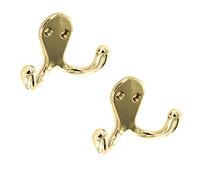 2 x Traditional Double Coat Door Hooks Brass
