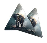 2 x Triangle Coaster - African Elephant Forest Cork Backed MDF Glossy Tea Coffee Accessory #13162