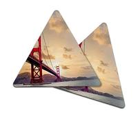 2 x Triangle Coasters - Golden Gate Bridge Sunset USA Cork Backed MDF Glossy Tea Coffee Accessory #63141
