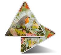 2 x Triangle Stickers 10 cm - Cute Red Robin Bird Garden Winter Fun Decals for Laptops,Tablets,Luggage,Scrap Booking,Fridges #14318