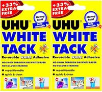 2 x UHU White Tack 50g + 33% Extra Free - Reusable White Adhesive Putty for Home & Office - Strong Hold, Easily Removable, Dermatologically Tested Sold by Swiss+