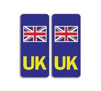 2 x UK Motorbike Numberplate Vinyl Stickers - Flag Abroad Travel Bike Vehicle Number Plate Europe Sticker - Size 24mm x 54mm #81663