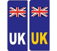 2 x UK Union Jack Flag Car Number Plate Vinyl Stickers United Kingdom EU Brexit GB by Ellis Graphix