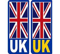 2 x UK v2 Union Jack Flag Car Number Plate Vinyl Stickers United Kingdom EU Brexit GB by Ellis Graphix