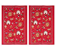 2 x Ulster Weavers Christmas Festive Friends Penguin Bear Squirrel Trees Reindeer Hen Candy Cane Red 100% Cotton Tea Towel
