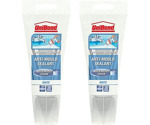2 X UniBond Anti-Mould Sealant / White Silicone Sealant for Kitchen and Bathroom / 1 x 150ml Tube