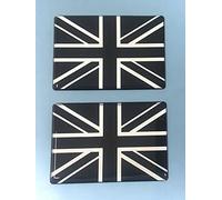 2 x Union Jack Domed Sticker/Decal - 64mm Chrome & Black