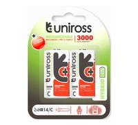 Uniross Hybrio C HR14 NIMH 3000 Series Rechargeable Batteries 1.2 V 2900 mAh Long Life Pre-Charged