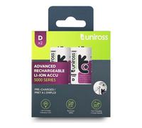 2 x Uniross D Lithium 5000mAh Rechargeable Batteries USB-C LR20 HR20 AM-1 MN1300