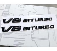 2 x V8 Biturbo Car Emblem Shiny Black Badge Suitable for Mercedes C63 E63 S63 ML63 SL63 SL55 CLK