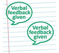 2 x Verbal feedback given (Green Ink) Teacher Stamp. Refillable, 22mm Quality Xclamations Self-inking Stamp.