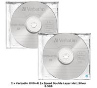 2 x Verbatim DVD+R 8x Double Dual Layer 8.5GB DL Matt Silver Discs Jewel Cased