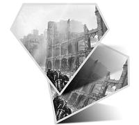 2 x Vinyl Stickers 10 cm - Diamond Shape Fire Fighters WW2 Battle of Britain London Art Print Decal Laptop Tablet Luggage Car Wall Fridge Door Sticker #50896