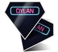 2 x Vinyl Stickers 10 cm - Diamond Shape Neon Sign Design Dylan Name Art Print Decal Laptop Tablet Luggage Car Wall Fridge Door Sticker #351869