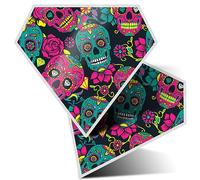 2 x Vinyl Stickers 10 cm - Diamond Shape Teal & Pink Flowery Sugar Skull Pattern Halloween Art Print Decal Laptop Tablet Luggage Car Wall Fridge Door Sticker #170890