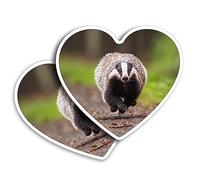 2 x Vinyl Stickers 10 cm - Heart Shape Funny Running Badger Nature Wildlife Art Print Decal Laptop Tablet Luggage Car Wall Fridge Door Sticker #52872