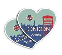 2 x Vinyl Stickers 10 cm - Heart Shape London Telephone Flag Retro Art Print Decal Laptop Tablet Luggage Car Wall Fridge Door Sticker #59769