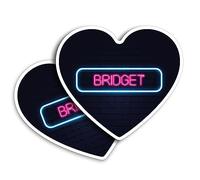 2 x Vinyl Stickers 10 cm - Heart Shape Neon Sign Design Bridget Name Art Print Decal Laptop Tablet Luggage Car Wall Fridge Door Sticker #352817