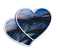 2 x Vinyl Stickers 10 cm - Heart Shape Southwold Pier Suffolk Sunrise Art Print Decal Laptop Tablet Luggage Car Wall Fridge Door Sticker #52090