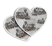2 x Vinyl Stickers 10 cm - Heart Shape Vintage Train Retro Pattern Art Print Decal Laptop Tablet Luggage Car Wall Fridge Door Sticker #170913