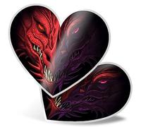 2 x Vinyl Stickers 15 cm - Heart Shape Head Angry Red Dragon Art Print Decal Laptop Tablet Luggage Car Wall Fridge Door Sticker #60595
