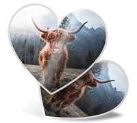 2 x Vinyl Stickers 15 cm - Heart Shape Horned Highland Cattle Cow Farm Art Print Decal Laptop Tablet Luggage Car Wall Fridge Door Sticker #63166