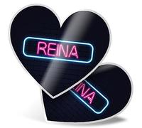 2 x Vinyl Stickers 15 cm - Heart Shape Neon Sign Design Reina Name Art Print Decal Laptop Tablet Luggage Car Wall Fridge Door Sticker #353448