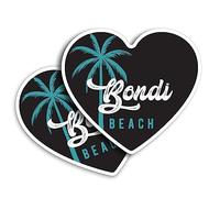 2 x Vinyl Stickers 7.5 cm - Heart Shape Bondi Beach Palm Tree Summer Art Print Decal Laptop Tablet Luggage Car Wall Fridge Door Sticker #60291