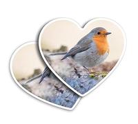 2 x Vinyl Stickers 7.5 cm - Heart Shape European Robin Small Garden Bird Art Print Decal Laptop Tablet Luggage Car Wall Fridge Door Sticker #50844