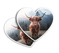 2 x Vinyl Stickers 7.5 cm - Heart Shape Horned Highland Cattle Cow Farm Art Print Decal Laptop Tablet Luggage Car Wall Fridge Door Sticker #63166