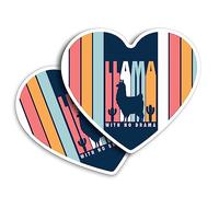 2 x Vinyl Stickers 7.5 cm - Heart Shape Llama No Drama Alpaca Animals Cartoon Art Print Decal Laptop Tablet Luggage Car Wall Fridge Door Sticker #58724