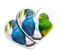 2 x Vinyl Stickers 7.5 cm - Heart Shape Pretty Budgie Pair Love Birds Art Print Decal Laptop Tablet Luggage Car Wall Fridge Door Sticker #63236