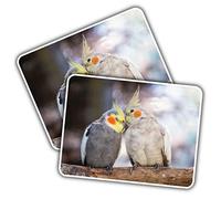 2 x Vinyl Stickers - Rectangle Shape 10x7cm Cute Cockatiel Parrot Bird Love Couple Art Print Decal Laptop Tablet Luggage Car Wall Fridge Door Sticker #50656