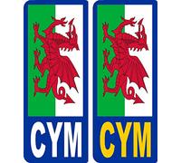 2 x Wales Welsh CYM Cymru Red Dragon Flag V2 Car Number Plate Waterproof Laminated Vinyl Stickers United Kingdom EU Brexit GB