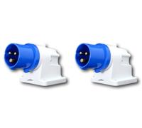 2 x Wall Mounted Plugs 16amp 2 Pin & Earth 230/240v AC Blue IP44