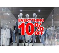 2 x wall window display sale sticker - everything 10 percent off - white and red print cut off - self adhesive weather proof vinyl sticker label - size - 450mm x 280mm