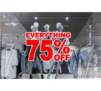 2 x Wall Window Display Sale Sticker - Everything 75 Percent Off - red Print on White Cut Out - self Adhesive Weather Proof Vinyl Sticker Label - Size - 450mm x 280mm