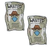 2 X Wanted Poster Bandit Embroidered Iron-On Patch - Western Outlaw Style Biker Badge for Jackets, Denim, Bags & Costumes - Vintage Cowboy Design (8 x 5cm)