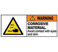 2 x WARNING - CORROSIVE MATERIAL - Warning Sign Removable Self Adhesive Waterproof Durable Vinyl Label Sticker 225mm x 106mm